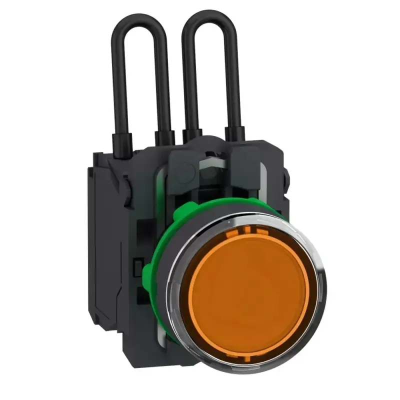 Azonnali szállítás Schneider XB5AW25B5 Harmony komplett műanyag nyomógombos LED tesztlámpa, Ø22, 24VAC/DC, narancssárga