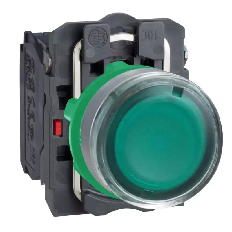 Schneider XB5AW33B5C0 Harmony komplett műanyag LED világító nyomógomb, Ø22, visszatérő, 1NO+1NC, 24VAC/DC, zöld, szürke körgyűrű Alacsony ár