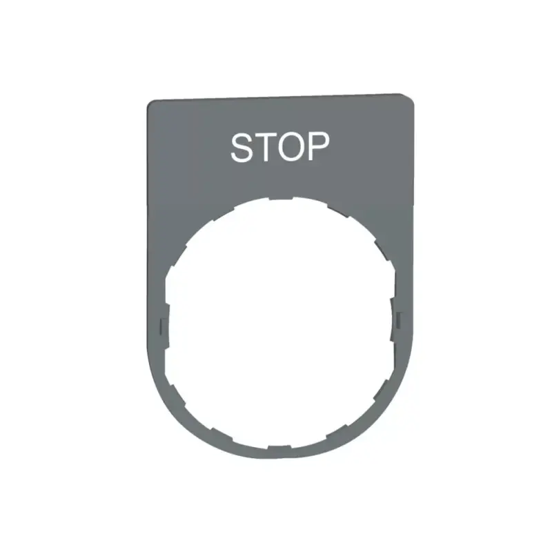 Schneider ZBYP2304C0 Harmony felirati tábla, 30x40 mm, műanyag, Ø22 készülékekhez, gravírozott, STOP, szürke perem Kiárusítás