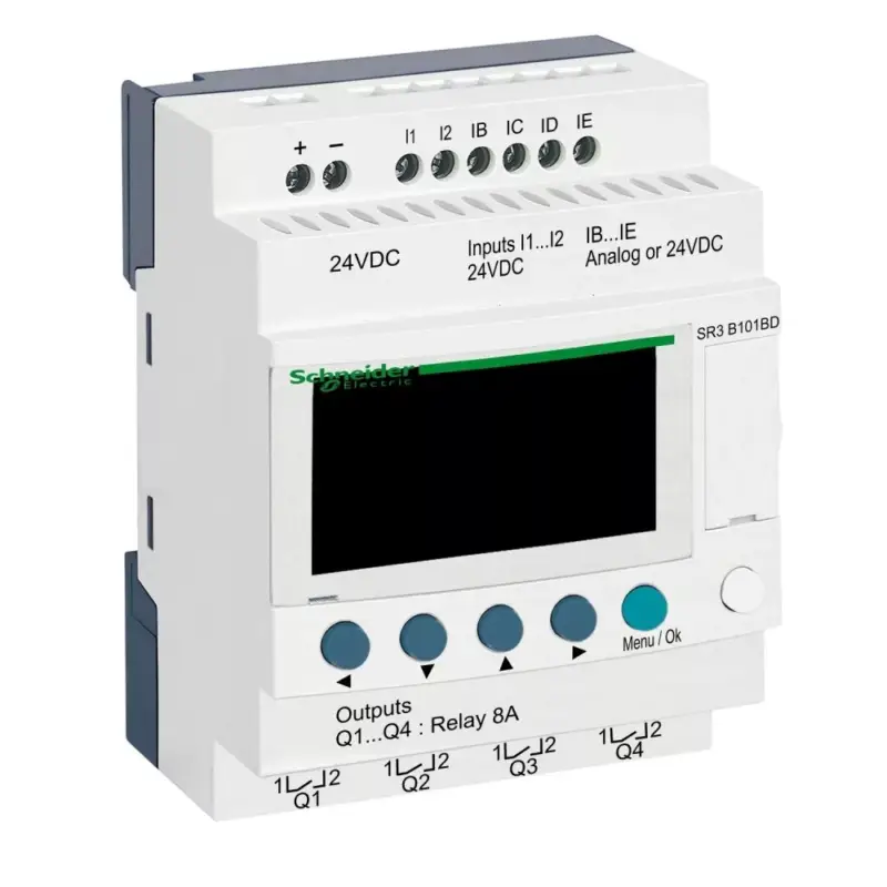 Schneider SR3B101BD 10 I/O, 4 analóg bemenet, relés, óra, 24VDC Kedvezményes ár