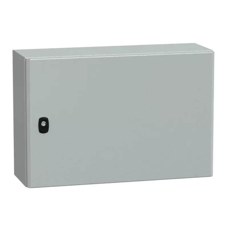 Árengedmény Schneider NSYS3D4620P Spacial S3D Falra szerelhető fém szekrény, Teli ajtóval, 400x600x200, IP66, szerelőlappal