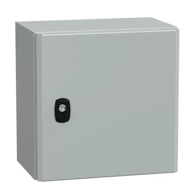 Gyors kiszállítás Schneider NSYS3D3320 Spacial S3D Falra szerelhető fém szekrény, Teli ajtóval, 300x300x200, IP66, szerelőlap nélkül