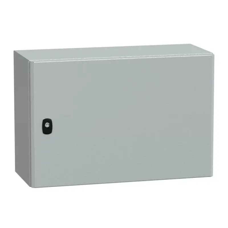 Azonnal elérhető Schneider NSYS3D4625 Spacial S3D Falra szerelhető fém szekrény, Teli ajtóval, 400x600x250, IP66, szerelőlap nélkül