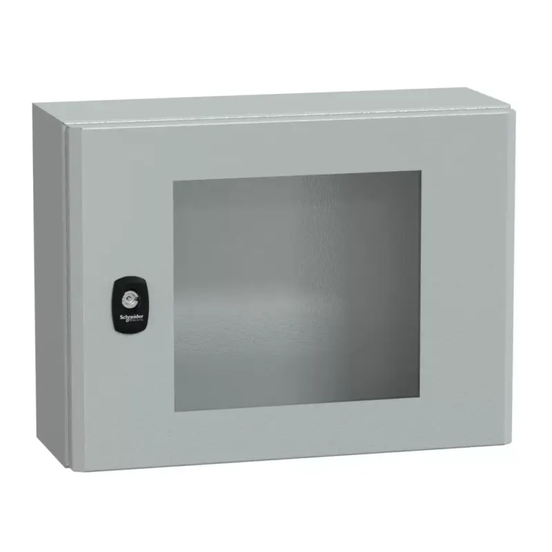 Schneider NSYS3D3415T Spacial S3D Falra szerelhető fém szekrény, Üvegezett ajtóval, 300x400x150, IP66, szerelőlap nélkül Akció