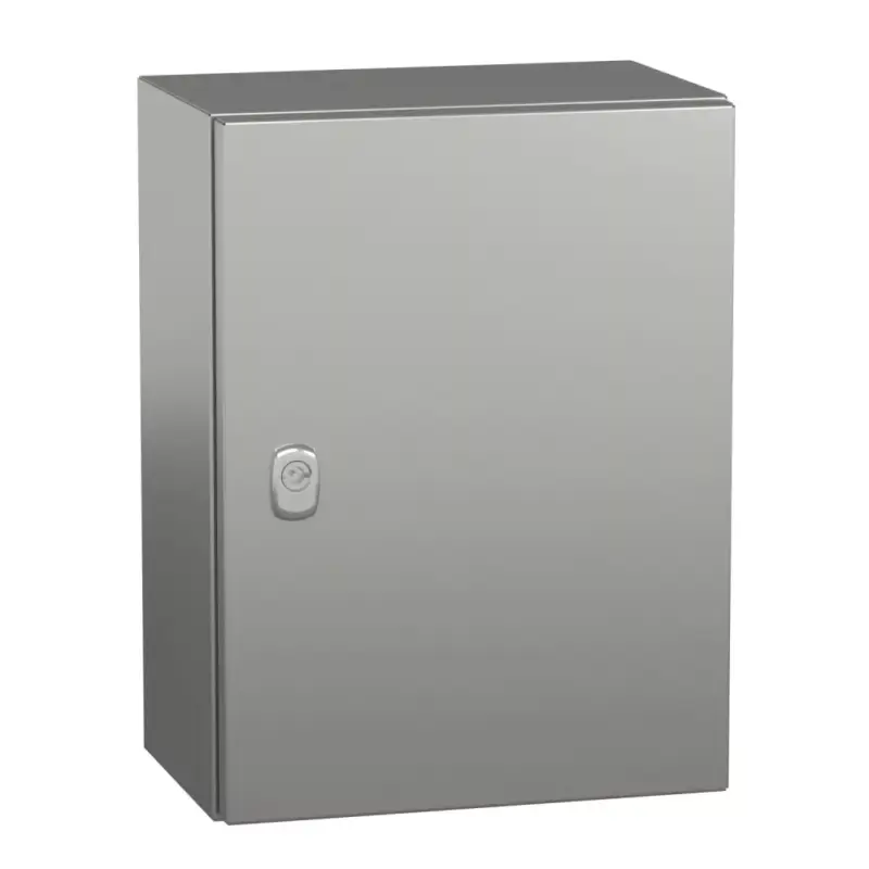 Schneider NSYS3X4320H Spacial S3X Falra szerelhető rozsdamentes acél AISI 316L szekrény, Teli ajtóval, 400x300x200, IP66, szerelőlap nélkül Gyors kiszállítás