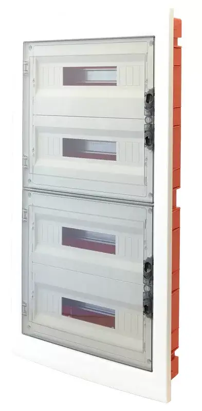 Tracon EDSS-18/4 Műanyag kiselosztó, 72 modul, 4 sor, füstszínű sík ajtóval, IP40, süllyesztett Expressz kézbesítés