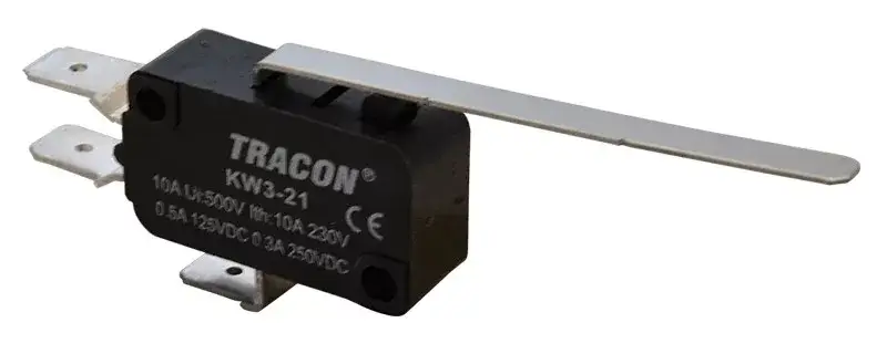 Akciós ár Tracon KW3-21 Helyzetkapcsoló, mikro, rugószáras 1×CO 10(3)A/230V, 52mm, 6,3x0,8 mm, IP00