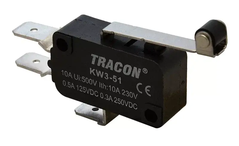 Tracon KW3-51 Helyzetkapcsoló, mikro, karos-görgős 1×CO 10(3)A/230V, 28mm, 6,3x0,8 mm, IP00 Expressz szállítás