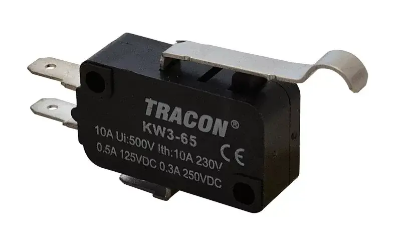 Tracon KW3-65 Helyzetkapcsoló, mikro, íves-rugószár 1×CO 10(3)A/230V, 28mm, 4,8x0,8 mm, IP00 Szezonális akció