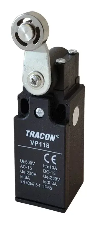 Azonnali szállítás Tracon VP118 Helyzetkapcsoló, lengőkar-görgő 1×NO+1×NC, 6A/230V AC, 28mm, IP65