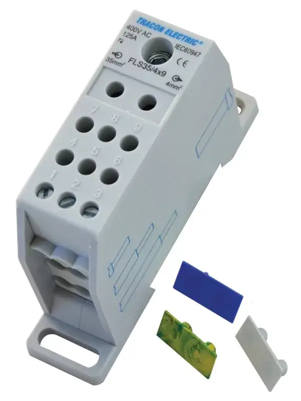 Tracon FLS35/4X9 Fővezetéki leágazó sorkapocs, sínre szerelhető 1×35mm2 / 9×4mm2, 400VAC, 125A, MULTICOLOR Vedd meg most