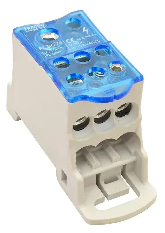 Ajánlat Tracon FLSO70 Fővezetéki leágazó sorkapocs nyitható fedéllel 1×70(50)mm2 / 6×25(16)mm2, 1000VAC/DC, 160A