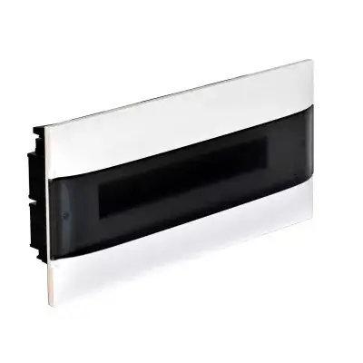 Árengedmény Legrand 137156 Practibox S műanyag kiselosztó 18 modul, 1 sor, Füstszínű ajtóval, IP40, téglafalba süllyesztett, PE és N sínnel, méret : 235x436x102 mm