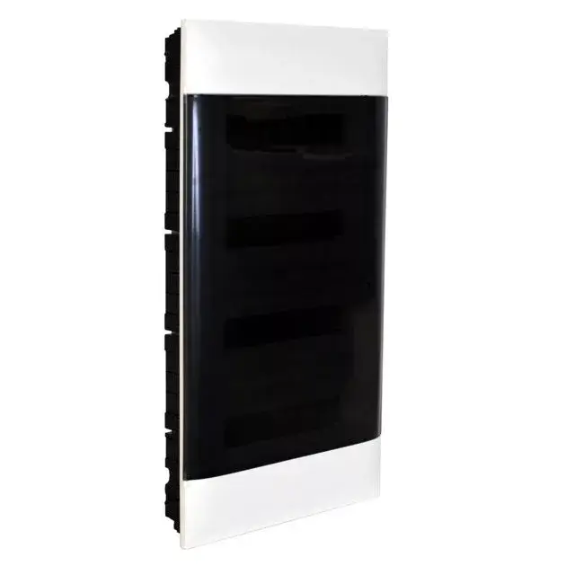 Végkiárusítás Legrand 135154 Practibox S műanyag kiselosztó 48 modul, 4 sor, Füstszínű ajtóval, IP40, téglafalba süllyesztett, PE és N sínnel, méret : 765x328x103 mm