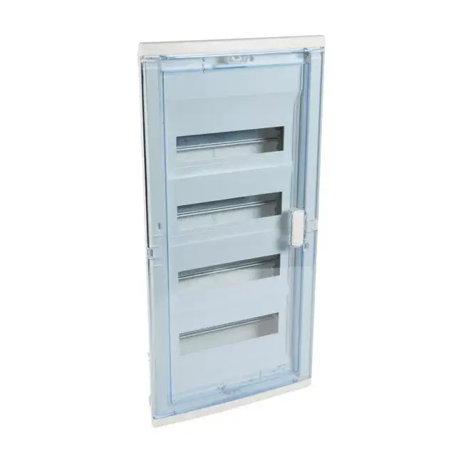 Biztonságos fizetés Legrand 201424 Nedbox süllyesztett kiselosztó 56 modul, 4 sor, átlátszó műanyag ajtóval, IP40 - szekrény mérete : 710x350x105mm - fal kivágás : 680x330x86mm