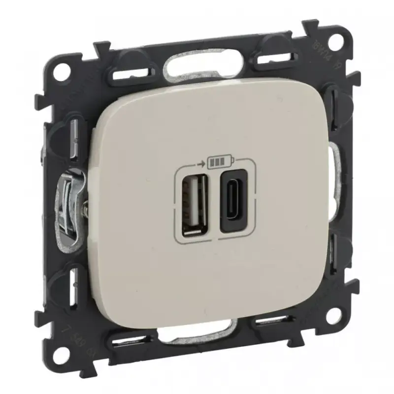 Olcsó Legrand 754966 Valena Allure Töltőaljzat Kettős USB C-típusú + USB A-típusú csatlakozóval, 5V–3A–15W, Túlfesz-védelem >1kW, Class II SELV, Elefántcsont ( Legrand 754966 )