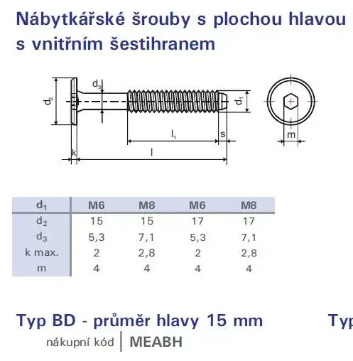 Akciós ár Összekötő bútorcsavar M6x10 cink fehér lapos fejű15mm