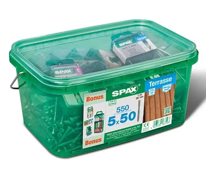 SPAX csavar 5x50 teraszhoz cilinderes TXS,A2,C,ezüst,550 db+tartozék Kihagyhatatlan ajánlat