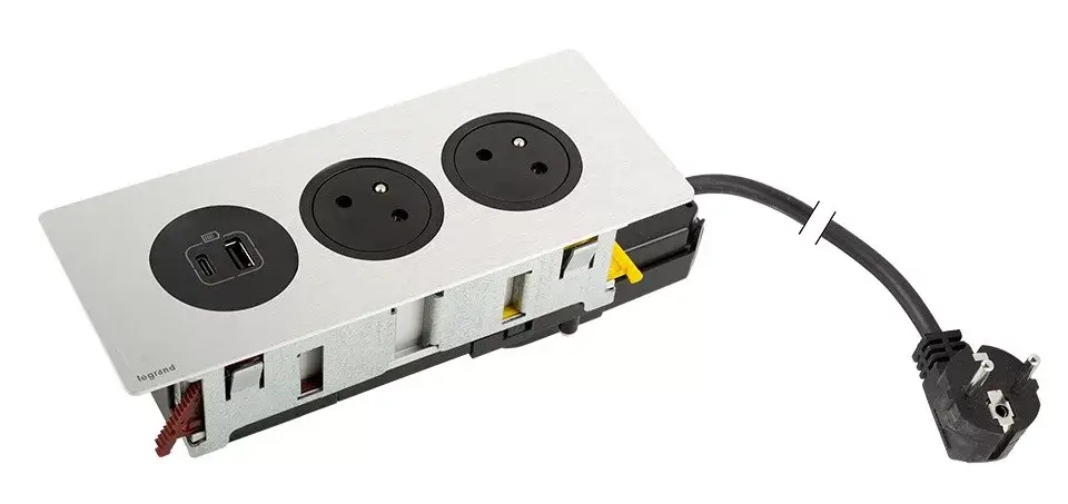 K- LEGRAND Disq'In 2x 230V + 1x USB A/C, černá/nerez Árcsökkenés