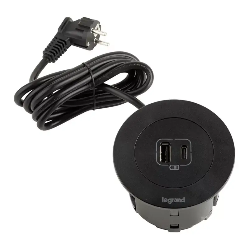 LEGRAND Disq60 1x USB A/C töltő, fekete + 2m tápkábel Különleges ajánlat