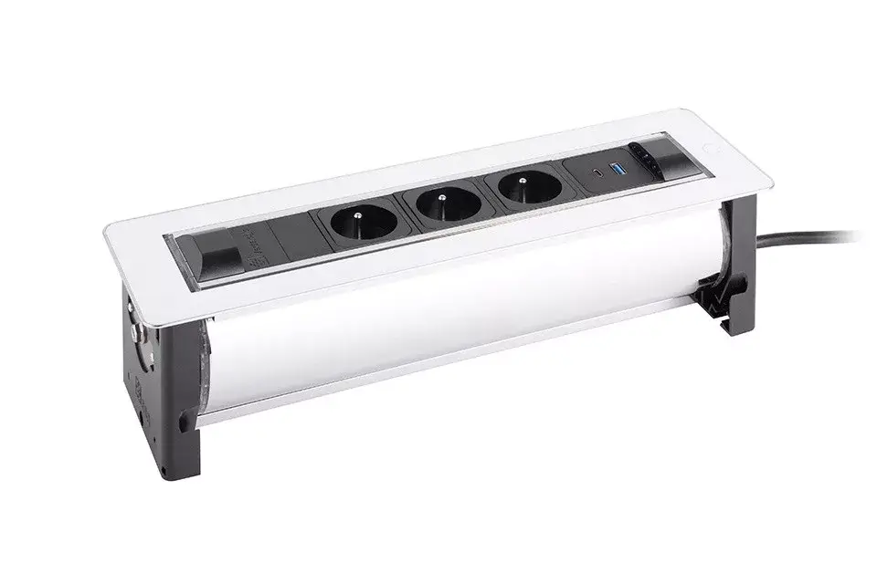 VersaTurn 3x 230V, 1x USB A/C 5V, fehér üveg Azonnali szállítás