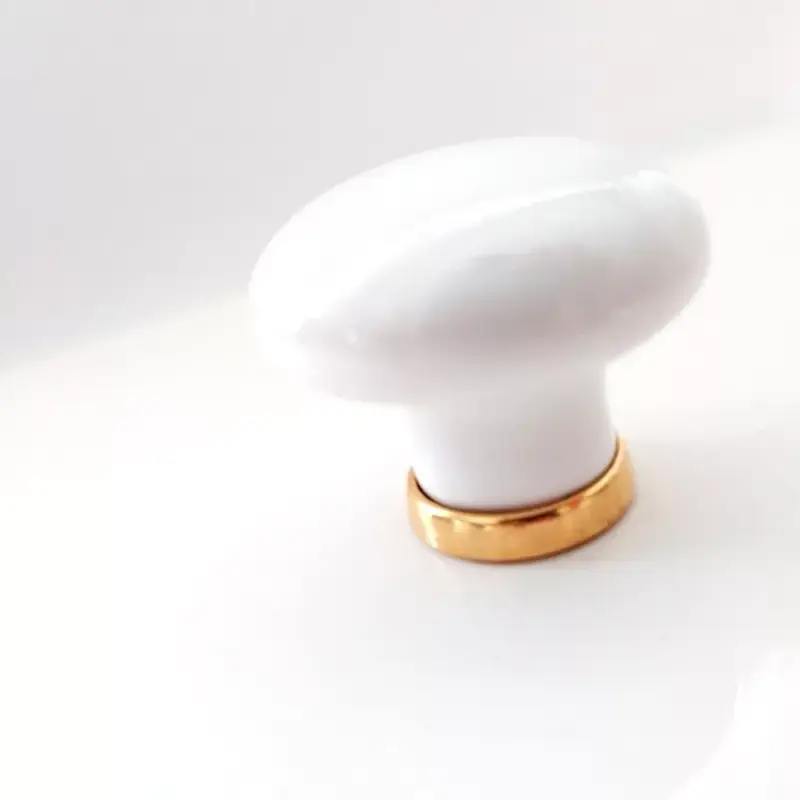 Kiárusítás Fém-porcelán bútorgomb, fényes arany - fehér színű