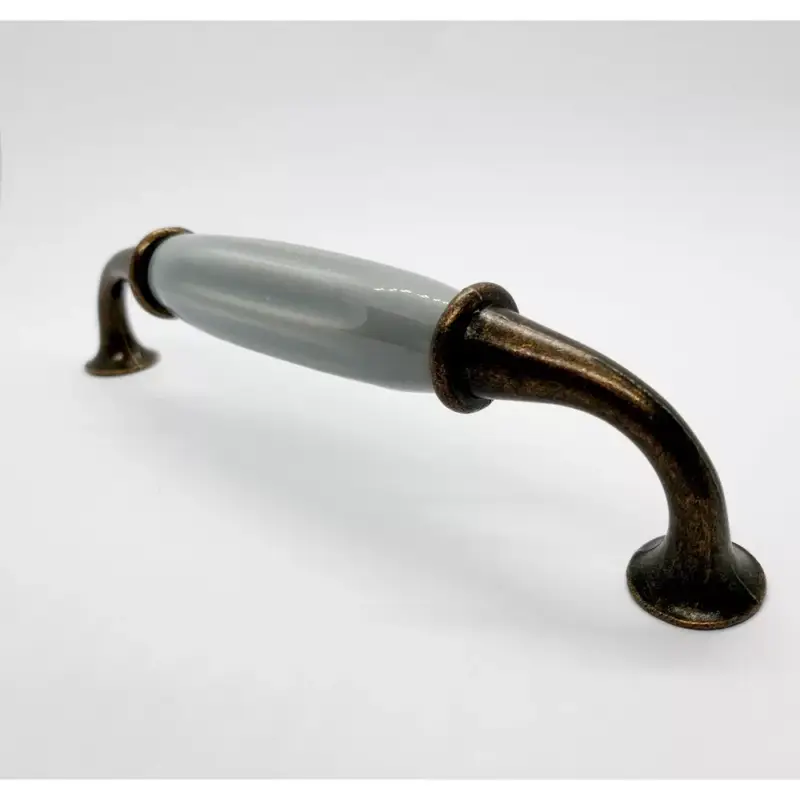 Biztonságos fizetés Porcelán-fém bútorfogantyú,bronz - szürke színű, 128 mm furattávval