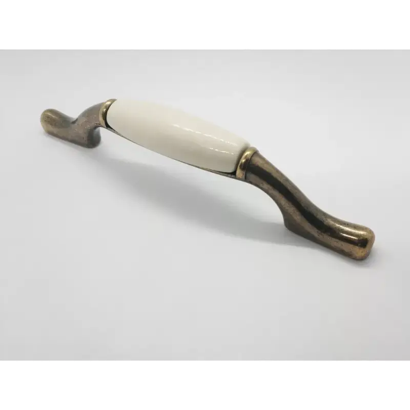 Kedvezményes ár Porzellan-Möbelgriff, mit bronziertem weißem Porzellanteil, Bohrung 96 - 128 mm