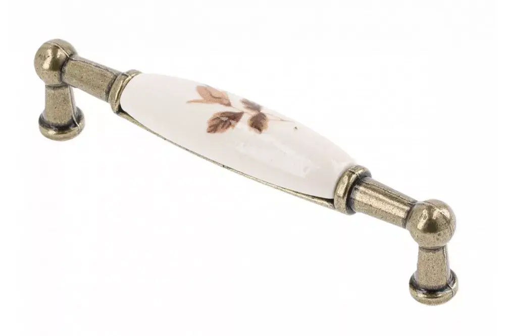 Azonnali szállítás Porzellan-Metall-Möbelgriff mit antiker bronze-brauner Blume, 96 mm Bohrung