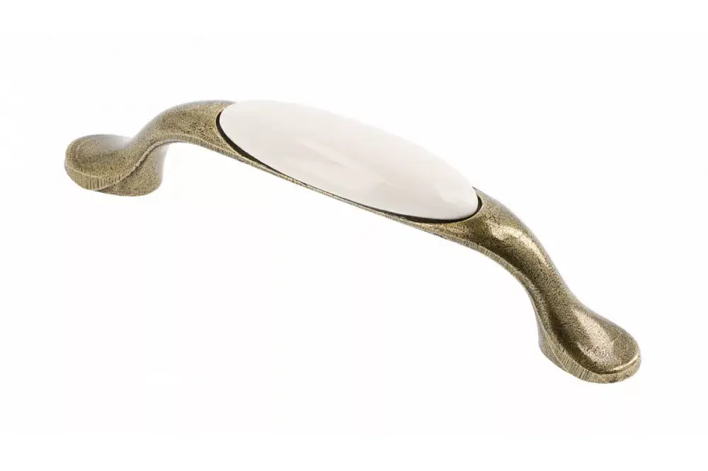 Legkelendőbb Porzellan-Metall-Möbelgriff, Bronze - mit weißem Porzellanteil, Bohrung 96 mm