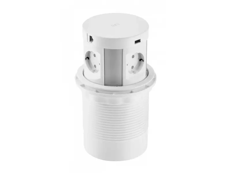 Elosztó COMFORT PLUS, D120mm, 4x 230V sch, 2x USB-A, 2x RJ45, indukciós töltő, 1,5m kábellel, feh Outlet