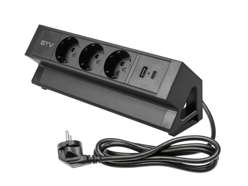 Szuper akció Elosztó BASCO, gyors rögzítéssel, 3x 230V sch, USB-A+C, 1,5m kábellel, fekete