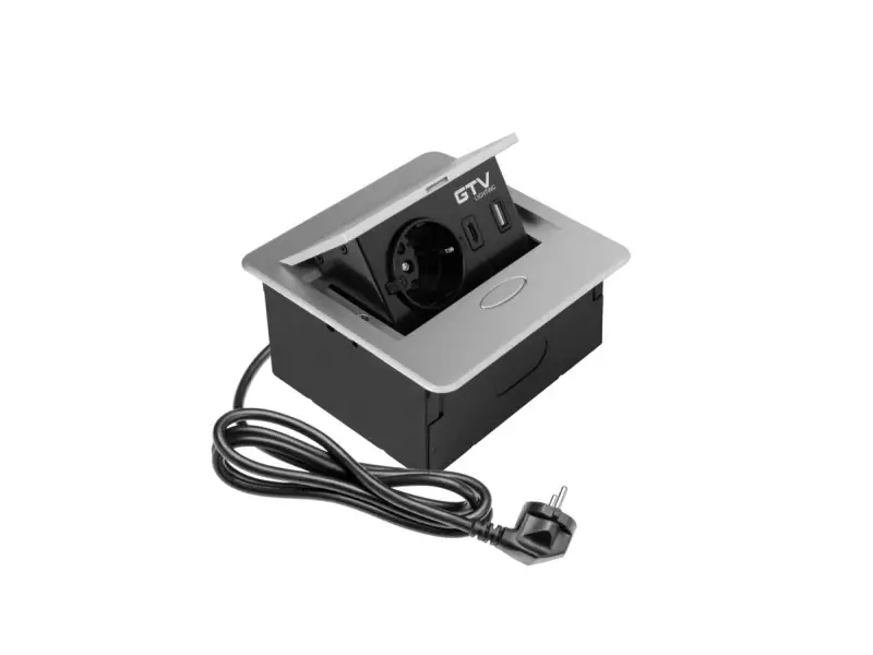 Elosztó AVARO, 1x 230V sch, USB A+C, 1,5 m kábellel, ezüst Azonnali szállítás