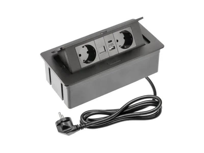 Elosztó MULTISOFT, 2x 230V sch, USB-A+C, RJ45, 1,5m kábellel, fekete Azonnal elérhető