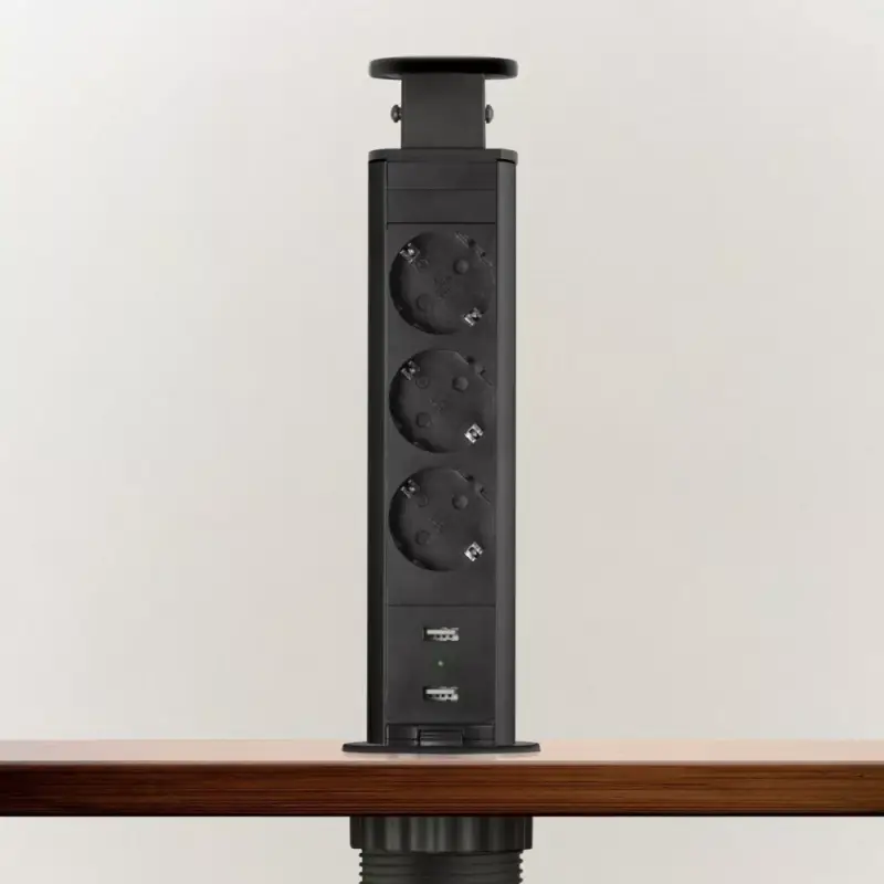 Legjobb ár Konnektor Munkalapba süllyeszthető 3-as 1,5m+USB Matt Fekete