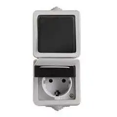 Kanlux 27135 TEKNO 05-3129-143 fekete függőleges Egypólusú kapcsoló + Schuko dugalj, gyermekvédelemmel IP54 Kedvezmény