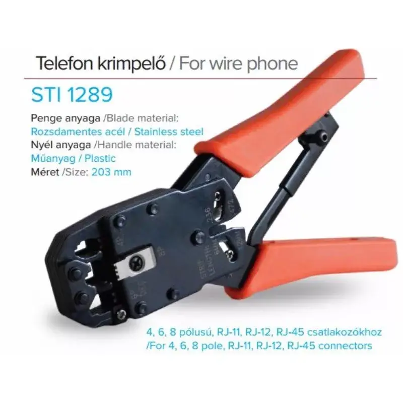 Akció STI1289 Telefon krimpelő fogó 6P4C (RJ-11), 6P6C (RJ-12), 8P8C (RJ-45)Stilo