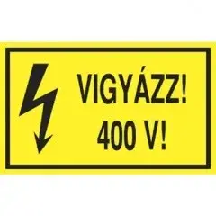 Akciós ár Öntapadó vinil matrica 60x100mm sárga - Vigyázz! 400V!