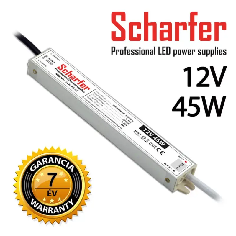 SCHARFER SCH-45-12 45W vízálló LED tápegység IP67 12V VDC 3,75A Vedd meg most