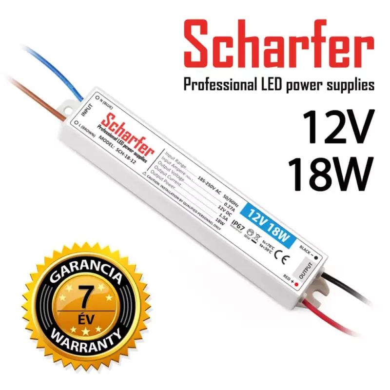 SCHARFER SCH-18-12 18W vízálló LED tápegység IP67 12V VDC 1,5A Vásárlói kedvenc