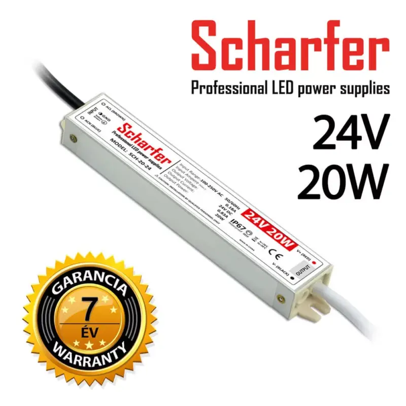 Prémium SCHARFER SCH-20-24 20W vízálló LED tápegység IP67 24V VDC 0,83A