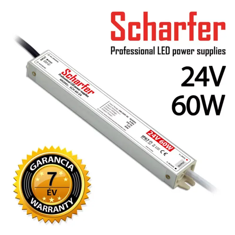 SCHARFER SCH-60-24 60W vízálló LED tápegység IP67 24V VDC 2,5A Gyors szállítás
