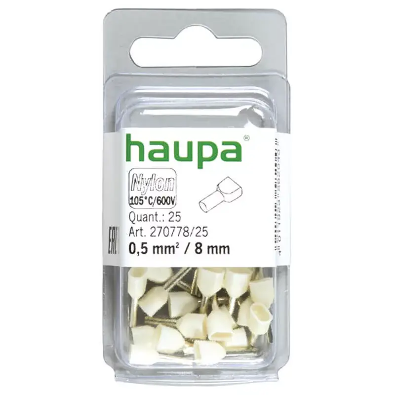 HAUPA Érvéghüvely iker 2* 0,5/ 8 fehér 270778/25 SmallPack Haupa (25db/bliszter) Azonnal elérhető