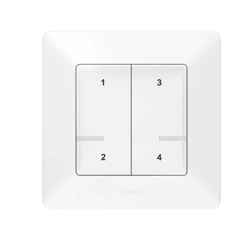 Gyors szállítás Legrand Valena Life okos forgatókönyv kapcsoló (távvezérlő) Home + Control alkalmazásban beállított 4 db egyedi forgatókönyv indítására; díszítőkerettel, elemmel és kétoldalú ragasztóval szállítva fehér, Legrand 752168