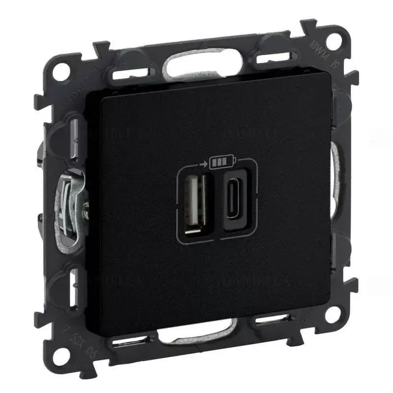 Legrand Valena Life kettős USB-A + USB-C csatlakozóaljzat 3A–15W, fekete, Legrand 756306 Exkluzív ajánlat