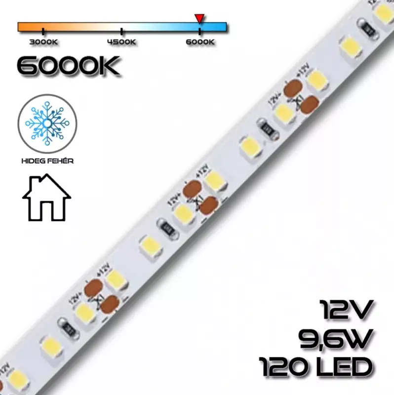 LEDSZALAG 2835WN 120led/m IP20 6000K 660lm 9,6W/m hideg fehér 70210 Rendeld meg most