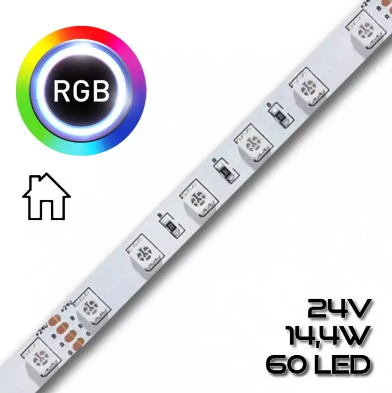 LEDSZALAG RGB 5050smd 60led/m IP20 24V színes 14,4W/m RGB 72370 Szezonális akció