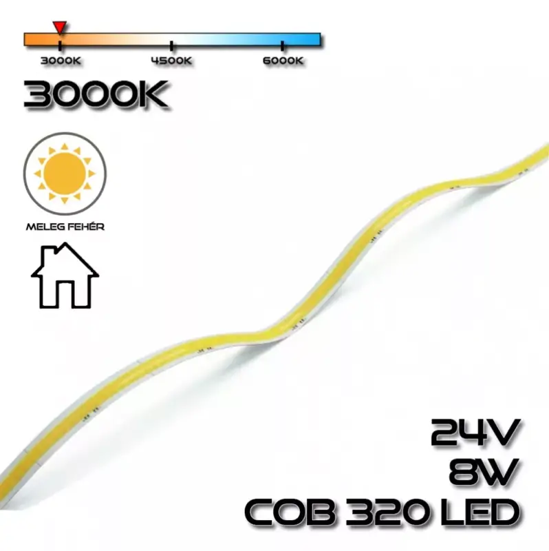 COB LEDSZALAG 320 led/m IP20 24V, 8W/m 760lm, 2800-3200K meleg fehér 75230 Korlátozott ajánlat