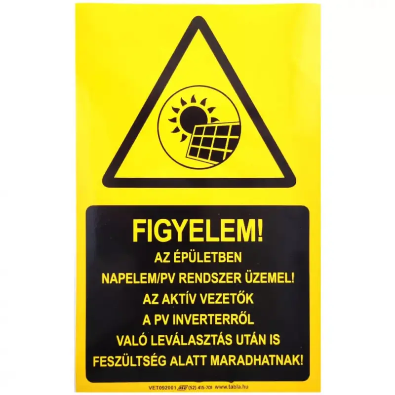 Újdonság Öntapadó vinil matrica 250x160mm sárga - FIGYELEM! NAPELEMES RENDSZER!