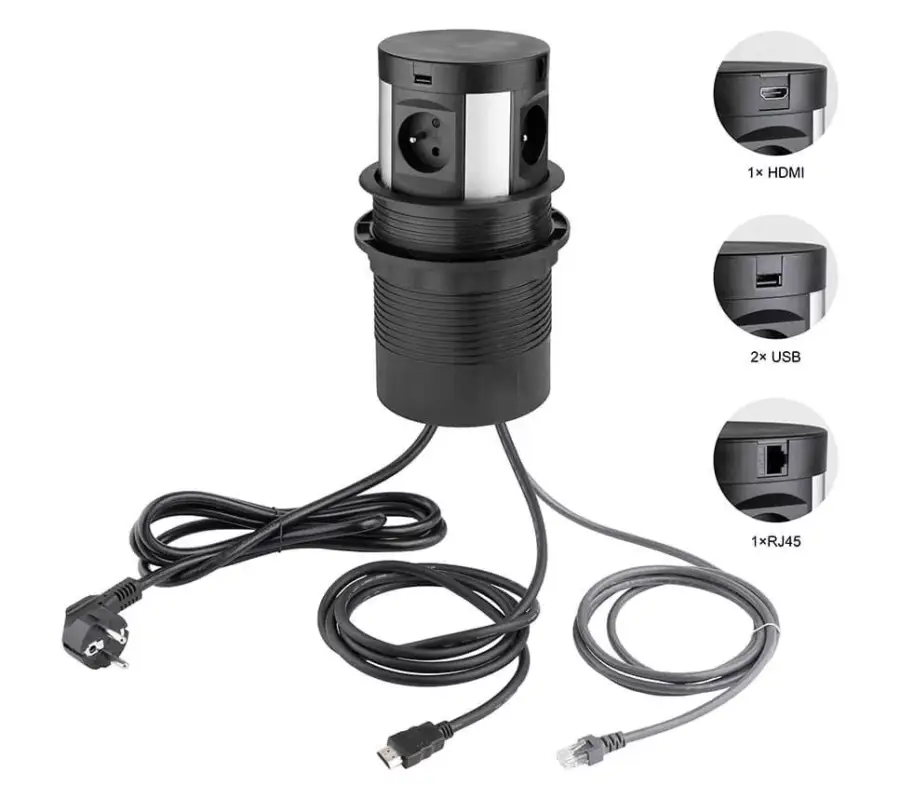 STRONG Kihúzható elektromos aljzat, 4x230V,1xRJ45,2xUSB A 5V,1xHDMI, vezeték nélküli telefontöltővel, 403258 Ajánlat